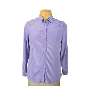 Hillard & Hanson Women's Size M 100% Silk Blouse Lavender Button-Front Long